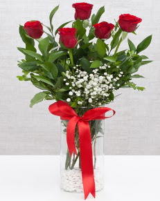 cam vazo içerisinde 5 adet kırmızı gül  Eskişehir yurtiçi ve yurtdışı çiçek siparişi 