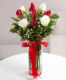 5 kırmızı 4 beyaz gül vazoda  Eskişehir yurtiçi ve yurtdışı çiçek siparişi 