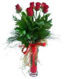 vazo içerisinde 5 kırmızı gül  Eskişehir çiçek , çiçekçi , çiçekçilik 