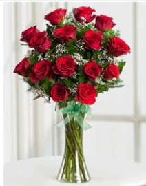 Cam vazo içerisinde 11 kırmızı gül vazosu  Eskişehir İnternetten çiçek siparişi 