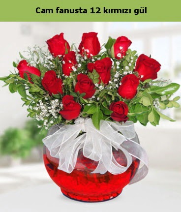 Cam içerisinde 12 adet kırmızı gül  Eskişehir hediye sevgilime hediye çiçek 