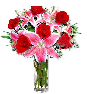  Eskişehir çiçekçiler  1 dal cazablanca ve 6 kırmızı gül çiçeği